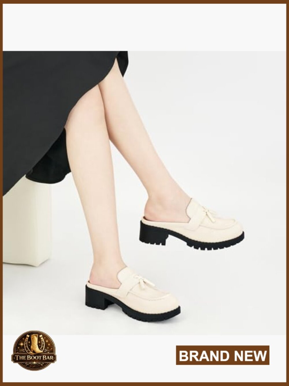 Mules for Women Backless Closed Toe Loafers Slip On Chunky Heel Tassel Office - Picture 7 of 7